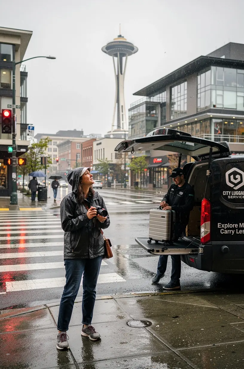 Счастливый путешественник получает уведомление о доставке багажа в выбранный отель
